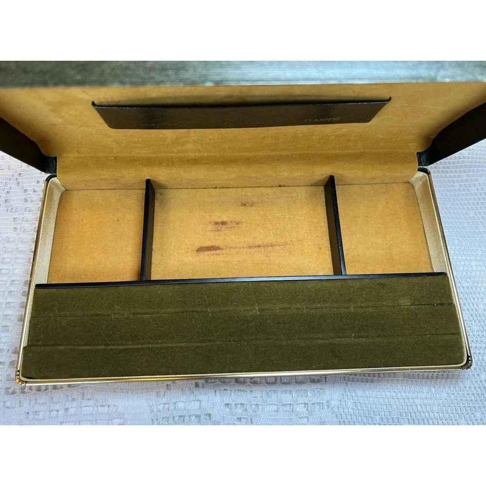 Vintage Dante‎ Men's Valet Jewelry Box Faux Leather Gold Crest Mid-Century